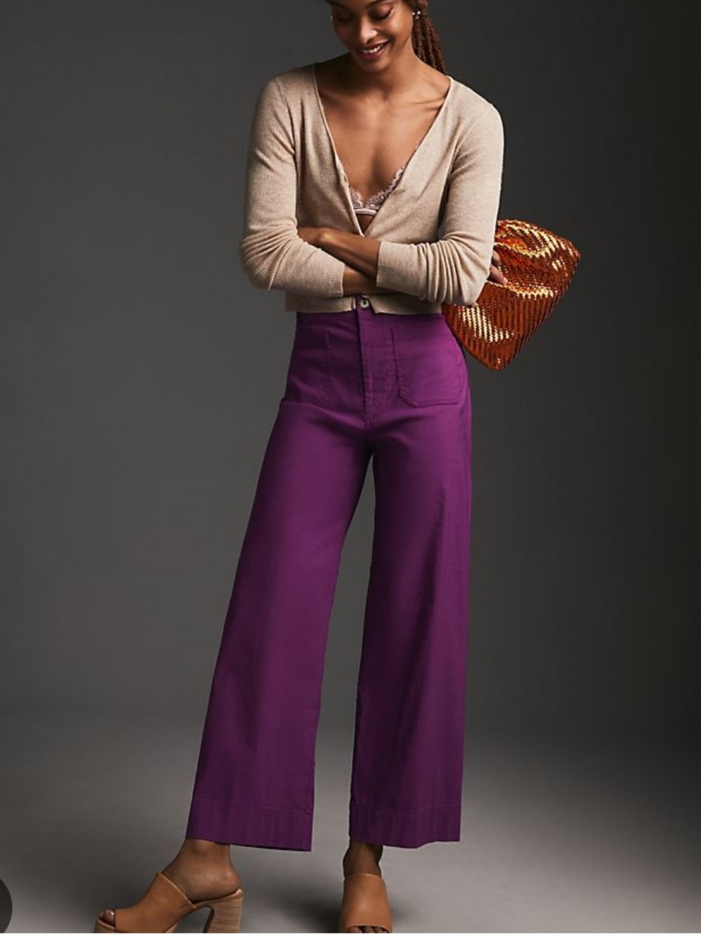 Maeve, Thé Collette, linen mix, purple, cropped pants. 26 BNWT.